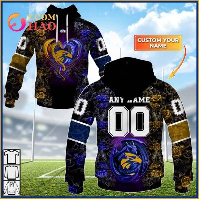 AFL West Coast Eagles Custom Name Number Rose Dragon Pullover Hoodie