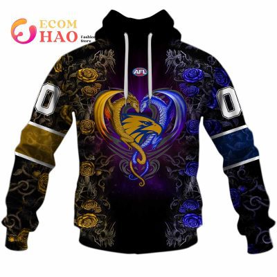 AFL West Coast Eagles Custom Name Number Rose Dragon Pullover Hoodie