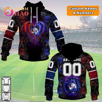 AFL Western Bulldogs Custom Name Number Rose Dragon Pullover Hoodie