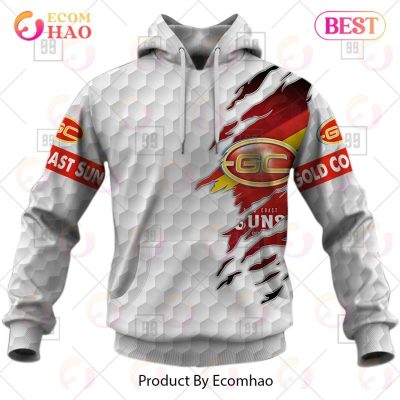 AFL Gold Coast Suns Custom Name Number White Pullover Hoodie