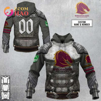 NRL Brisbane Broncos Custom Name Number Armor Pullover Hoodie
