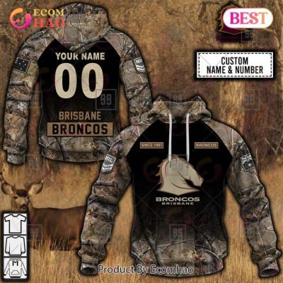 NRL Brisbane Broncos Custom Name Number Camo Pullover Hoodie