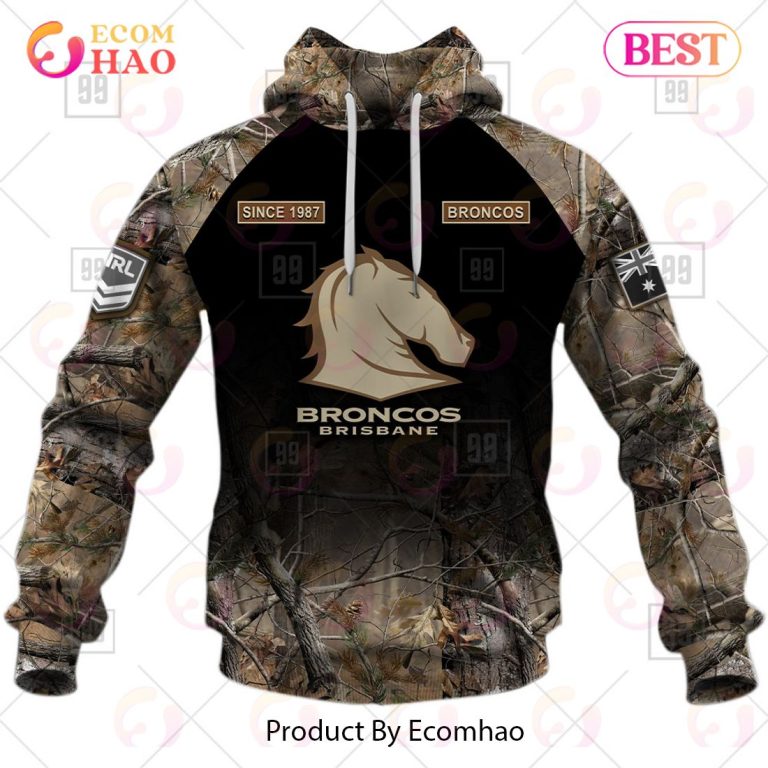 NRL Brisbane Broncos Custom Name Number Camo Pullover Hoodie NRL Brisbane Broncos Custom Name Number Camo Pullover Hoodie