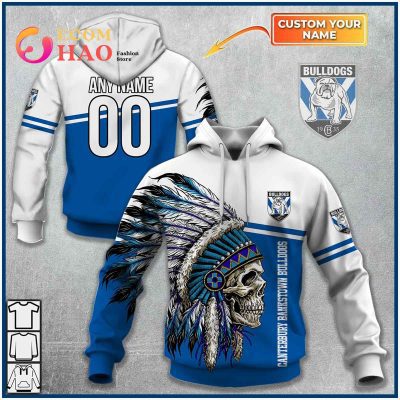 NRL Canterbury-Bankstown Bulldogs Custom Name Number Native Skull Pullover Hoodie