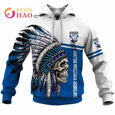 NRL Canterbury-Bankstown Bulldogs Custom Name Number Native Skull Pullover Hoodie