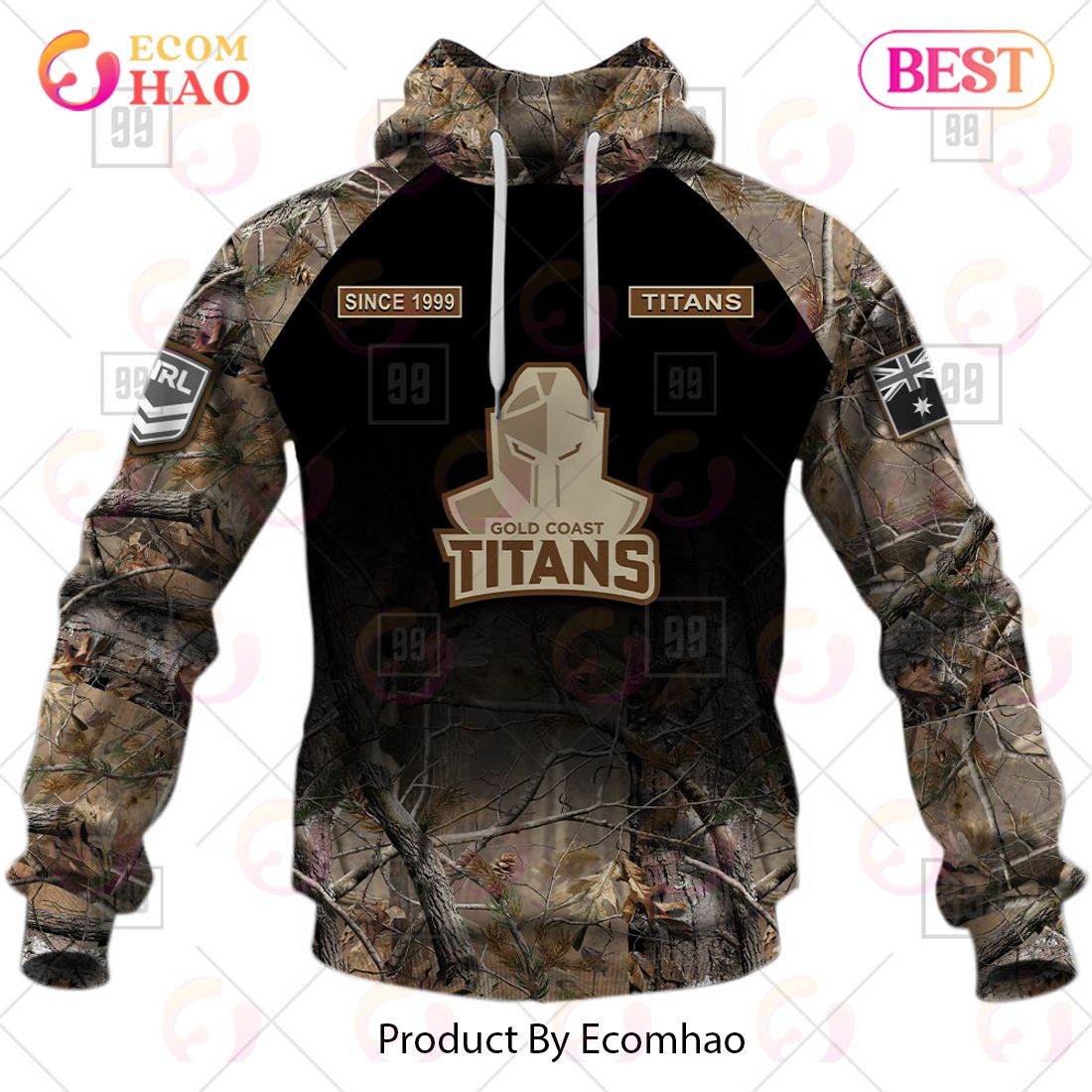 NRL Gold Coast Titans Custom Name Number Camo Pullover Hoodie NRL Gold Coast Titans Custom Name Number Camo Pullover Hoodie