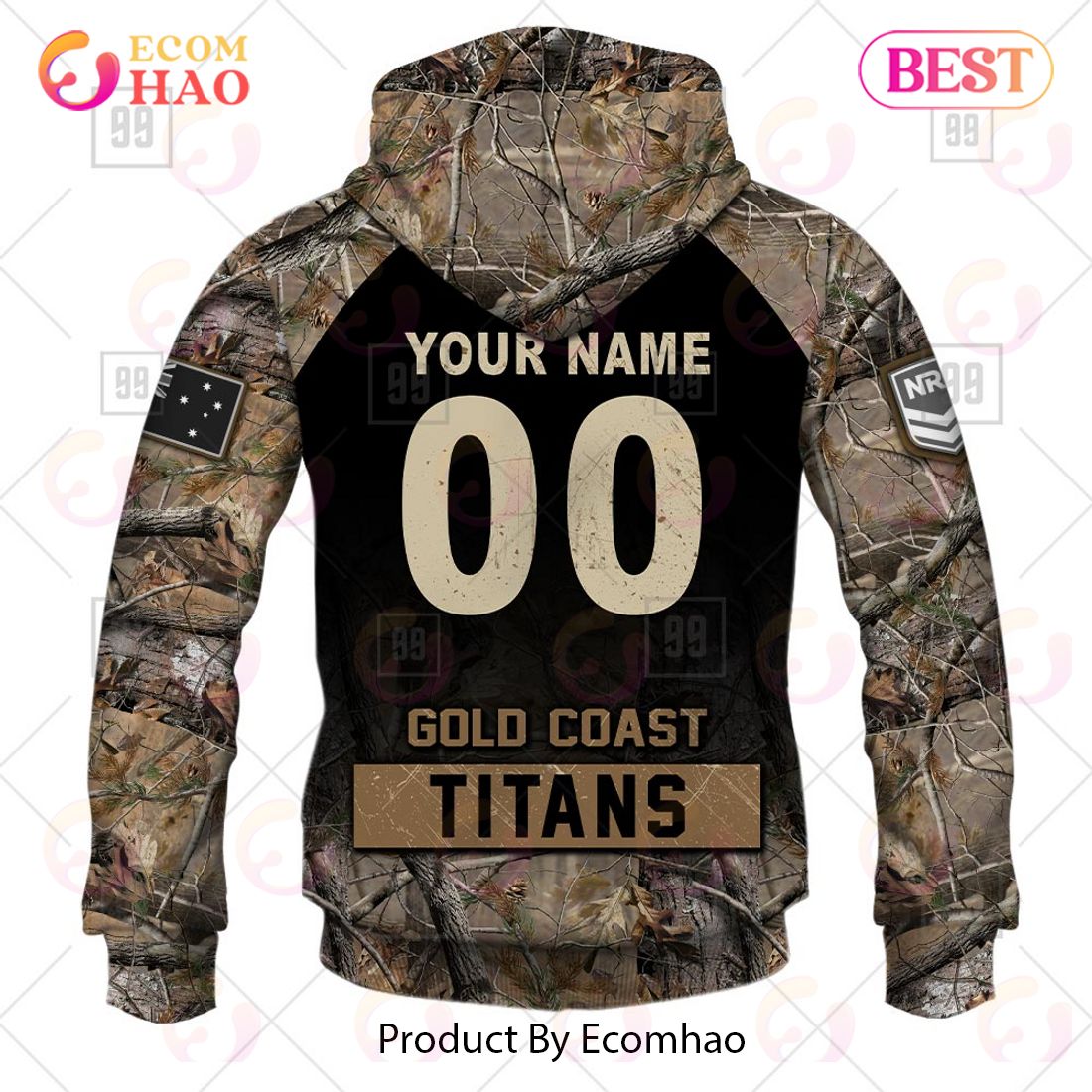 NRL Gold Coast Titans Custom Name Number Camo Pullover Hoodie NRL Gold Coast Titans Custom Name Number Camo Pullover Hoodie