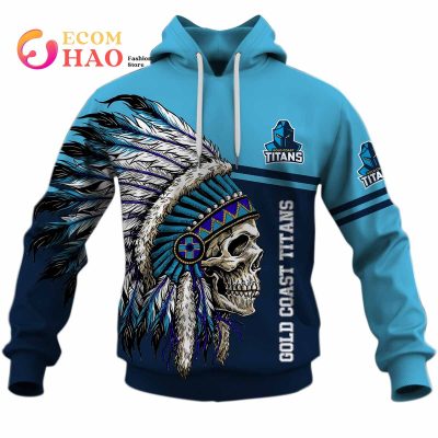 NRL Gold Coast Titans Custom Name Number Native Skull Pullover Hoodie