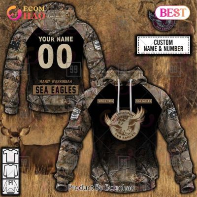 NRL Manly Warringah Sea Eagles Custom Name Number Camo Pullover Hoodie