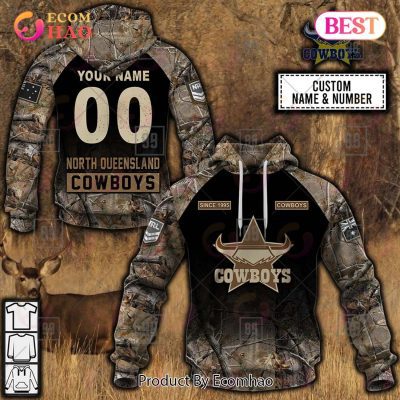NRL North Queensland Cowboys Custom Name Number Camo Pullover Hoodie