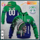 NRL New Zealand Warriors Custom Name Number Native Skull Pullover Hoodie