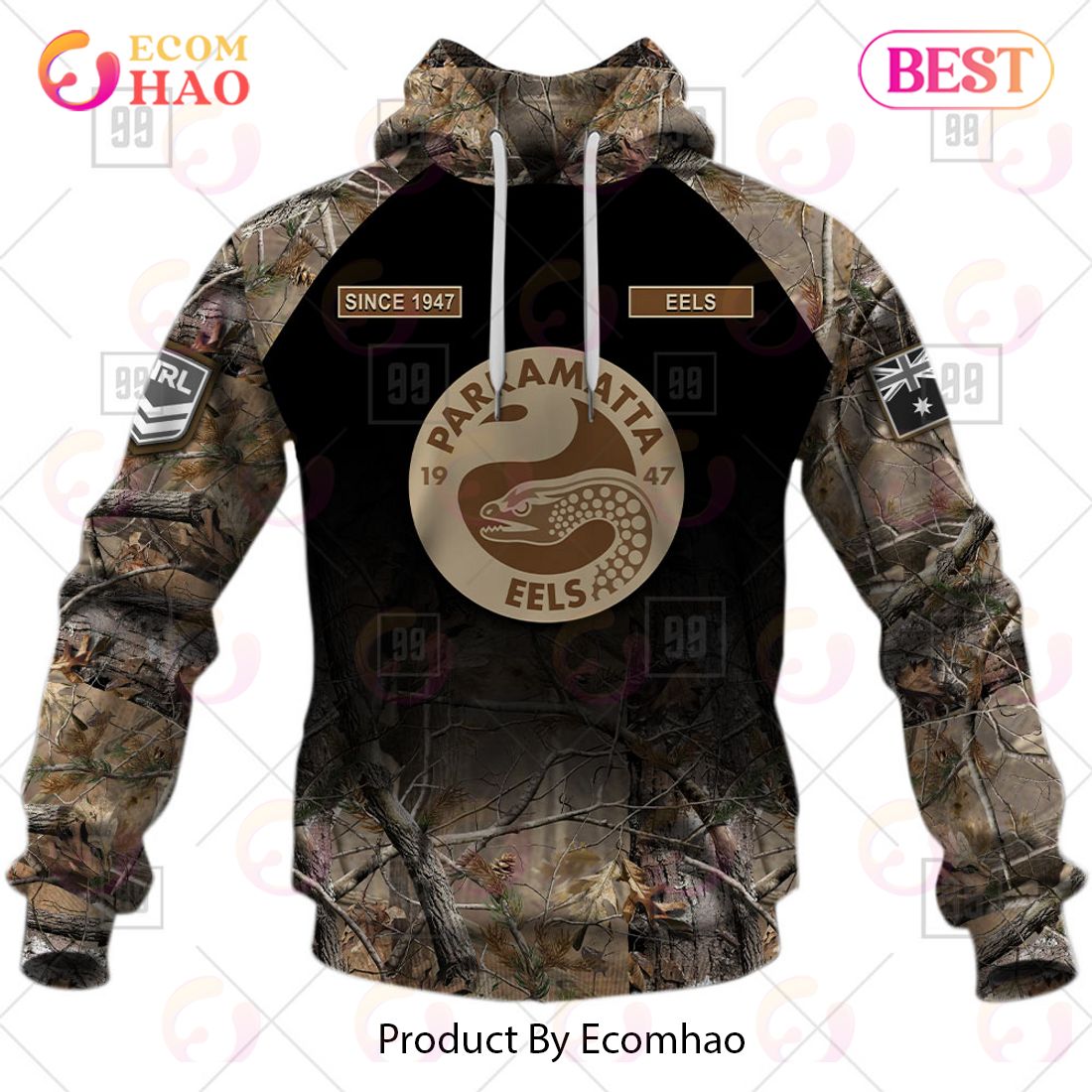 NRL Parramatta Eels Custom Name Number Camo Pullover Hoodie NRL Parramatta Eels Custom Name Number Camo Pullover Hoodie