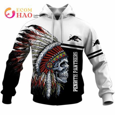 NRL Penrith Panthers Custom Name Number Native Skull Pullover Hoodie