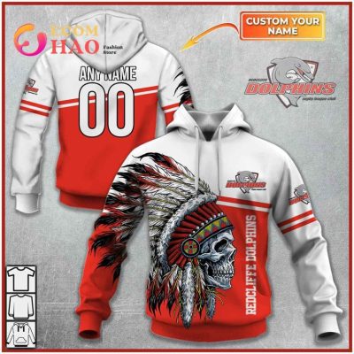 NRL Dolphins Custom Name Number Native Skull Pullover Hoodie