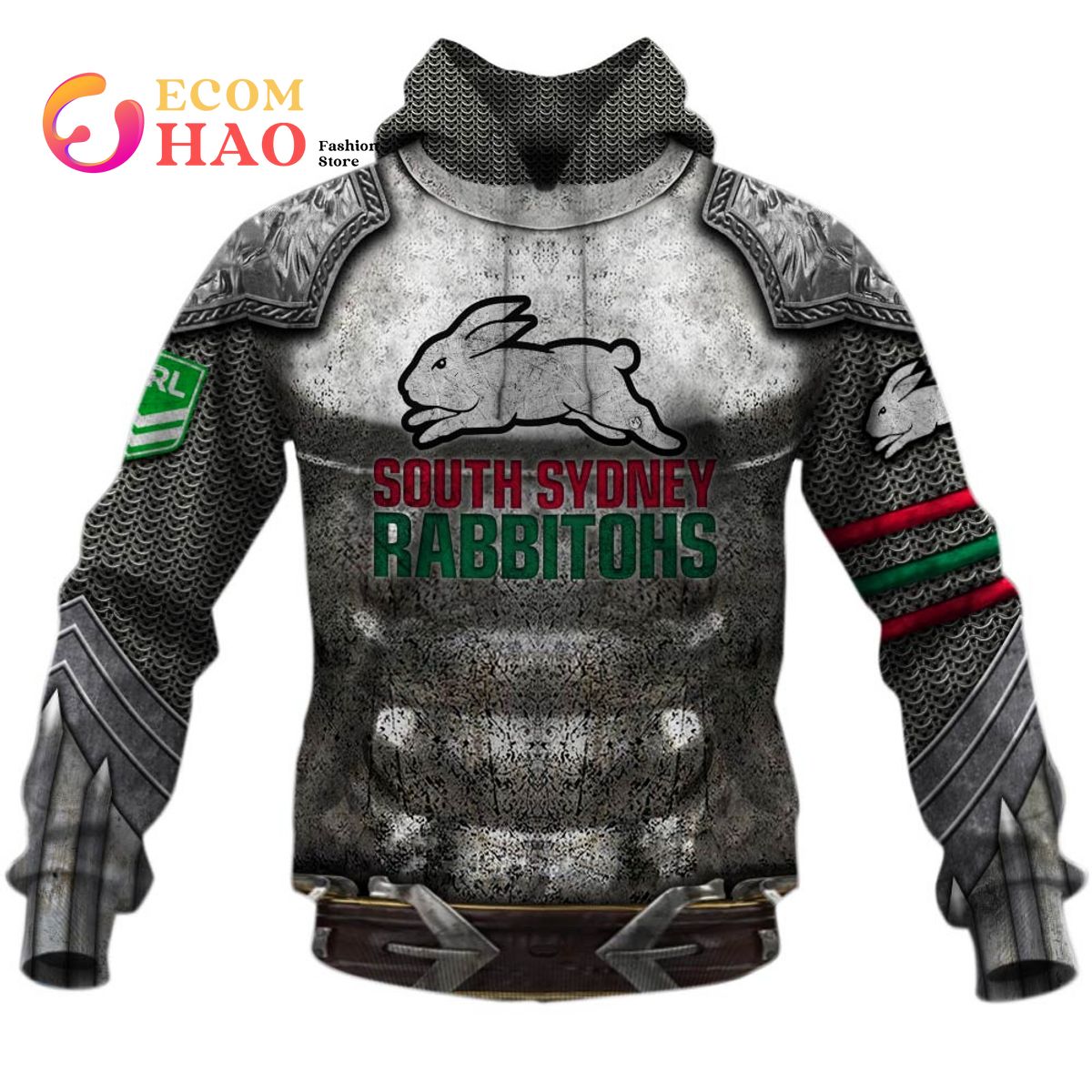 NRL South Sydney Rabbitohs Custom Name Number Armor Pullover Hoodie NRL South Sydney Rabbitohs Custom Name Number Armor Pullover Hoodie