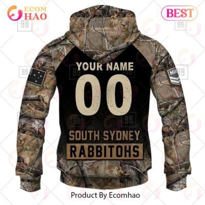 NRL South Sydney Rabbitohs Custom Name Number Camo Pullover Hoodie
