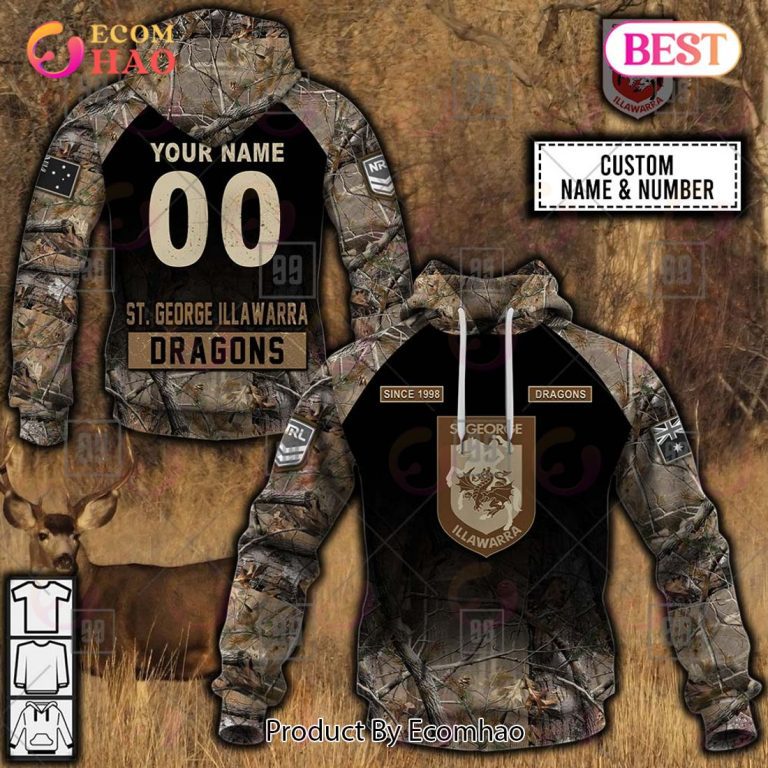 NRL St. George Illawarra Dragons Custom Name Number Camo Pullover Hoodie NRL St. George Illawarra Dragons Custom Name Number Camo Pullover Hoodie