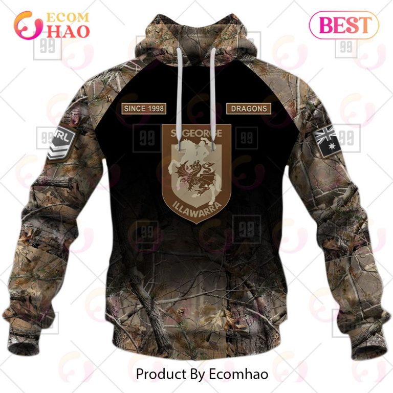NRL St. George Illawarra Dragons Custom Name Number Camo Pullover Hoodie NRL St. George Illawarra Dragons Custom Name Number Camo Pullover Hoodie