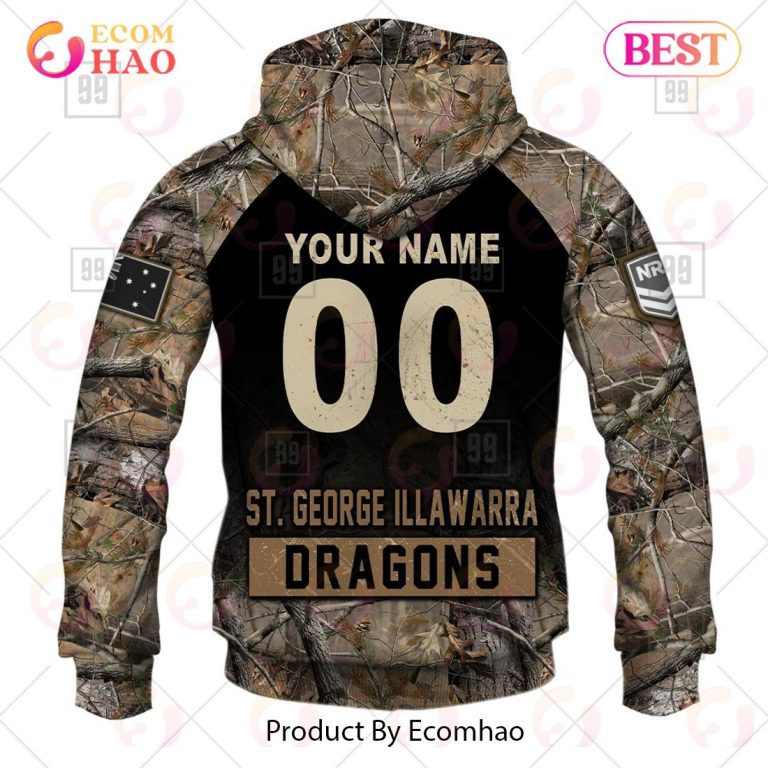 NRL St. George Illawarra Dragons Custom Name Number Camo Pullover Hoodie NRL St. George Illawarra Dragons Custom Name Number Camo Pullover Hoodie