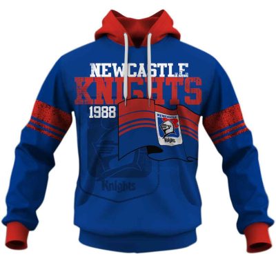 NRL Newcastle Knights Custom Name Number Flag Retro Jersey 1988 Pullover Hoodie