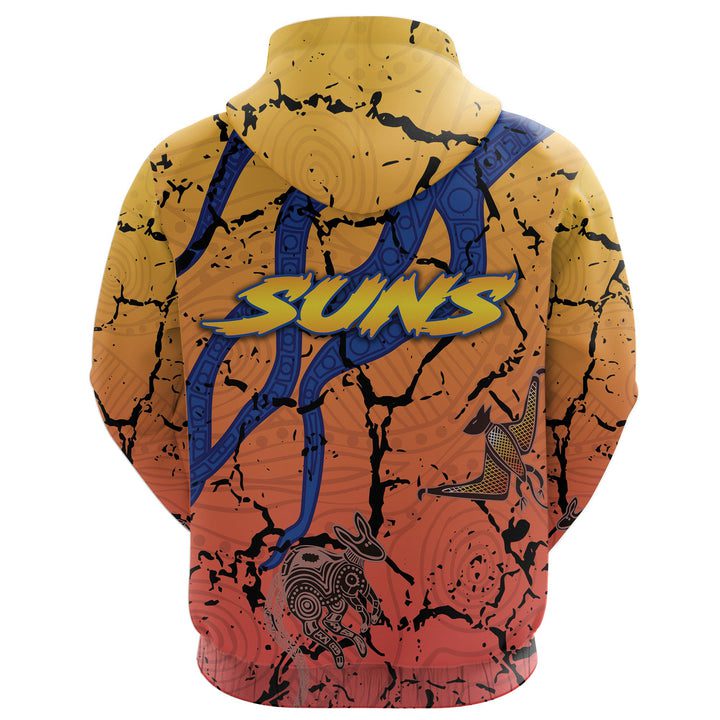 AFL Gold Coast Suns Custom Name Origin Indigenous Pullover Hoodie AFL Gold Coast Suns Custom Name Origin Indigenous Pullover Hoodie