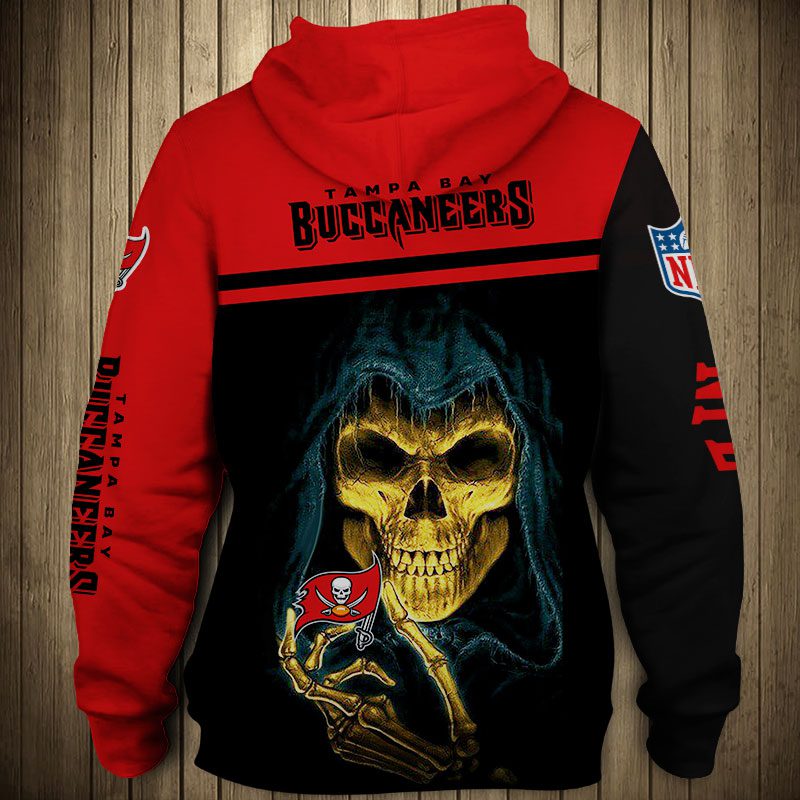 NFL Tampa Bay Buccaneers Skull Black Red Pullover Hoodie NFL Tampa Bay Buccaneers Skull Black Red Pullover Hoodie