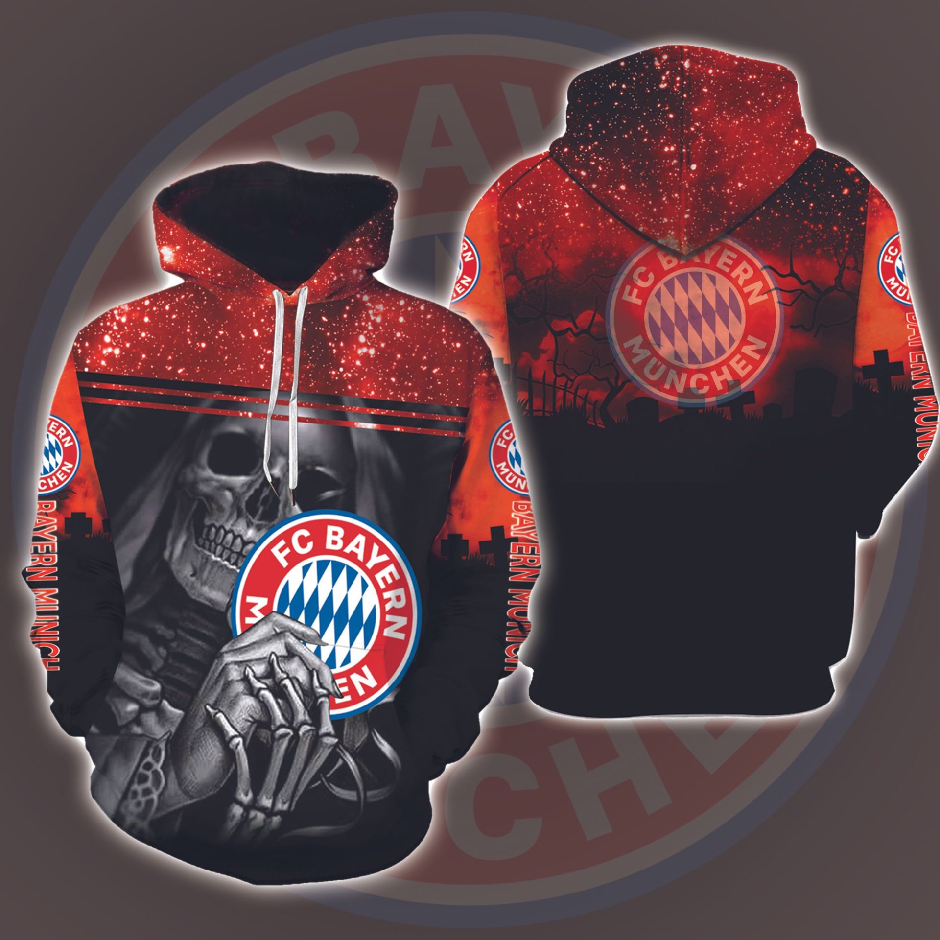 Bayern Munich Skull Halloween Night Galaxy Pullover Hoodie Bayern Munich Skull Halloween Night Galaxy Pullover Hoodie