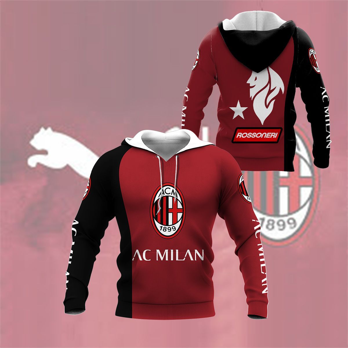 AC Milan Rossoneri Red Black Pullover Hoodie AC Milan Rossoneri Red Black Pullover Hoodie
