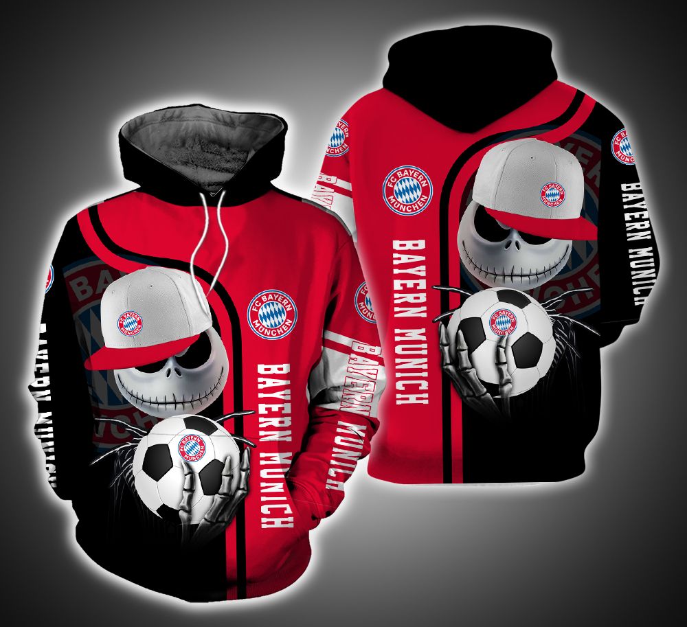 Bayern Munich Red Black Jack Skellington Pullover Hoodie Bayern Munich Red Black Jack Skellington Pullover Hoodie