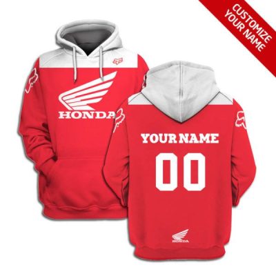 Honda Motorcycles Custom Name Number Red Pullover Hoodie
