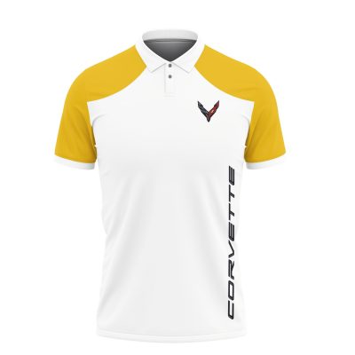 Chevrolet Corvette White Yellow Polo Shirt