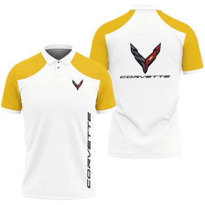 Chevrolet Corvette White Yellow Polo Shirt