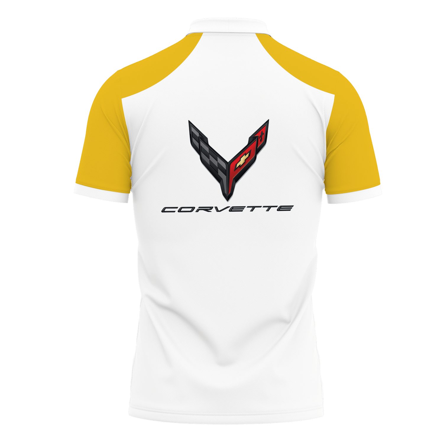 Chevrolet Corvette White Yellow Polo Shirt Chevrolet Corvette White Yellow Polo Shirt