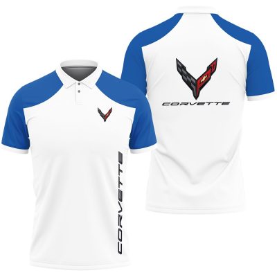 Chevrolet Corvette White Blue Polo Shirt