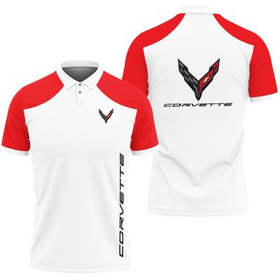 Chevrolet Corvette White Red Polo Shirt