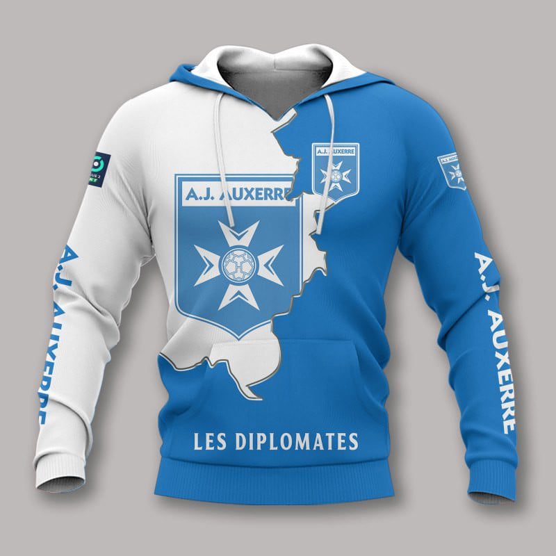 AJ Auxerre Blue White Pullover Hoodie V3 AJ Auxerre Blue White Pullover Hoodie V3