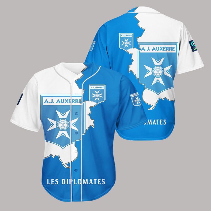 AJ Auxerre Blue White Baseball Jersey AJ Auxerre Blue White Baseball Jersey