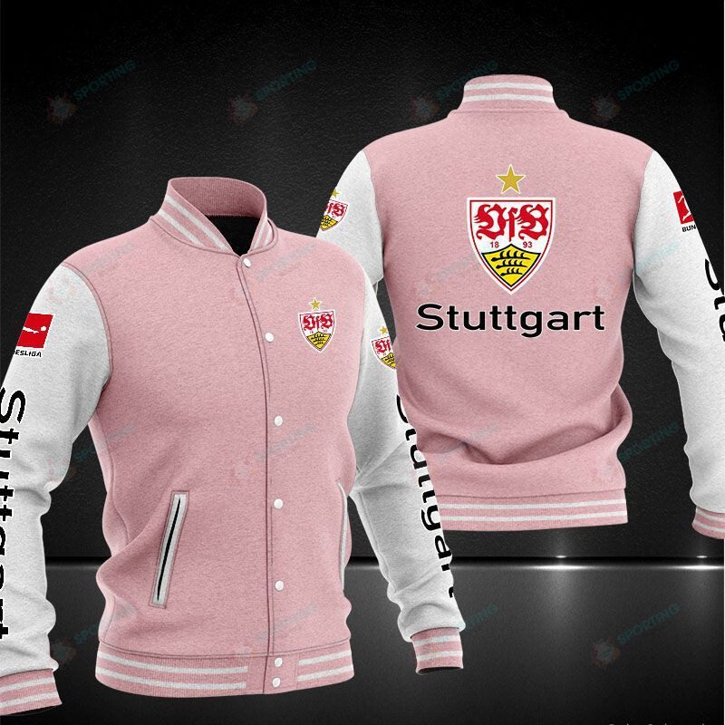 VfB Stuttgart Pink White Baseball Jacket VfB Stuttgart Pink White Baseball Jacket