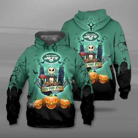 NFL New York Jets Jack Skellington Halloween Pullover Hoodie NFL New York Jets Jack Skellington Halloween Pullover Hoodie