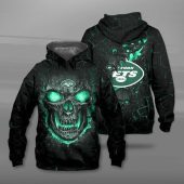 NFL New York Jets Green Skull Pullover Hoodie V2