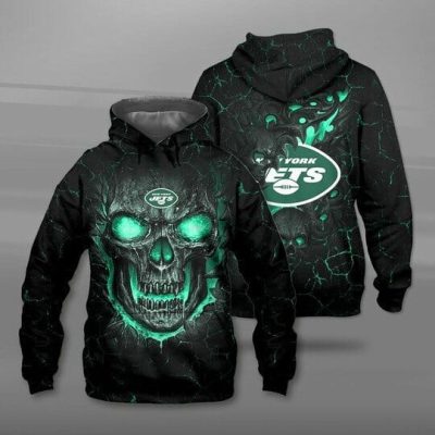 NFL New York Jets Green Skull Pullover Hoodie V2