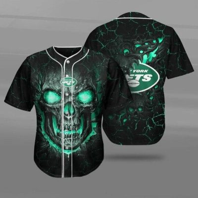 NFL New York Jets Green Skull Baseball Jersey V2