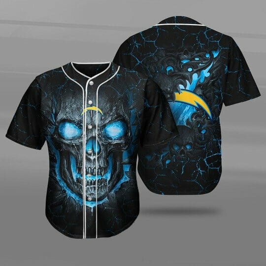 NFL Los Angeles Chargers Skull Black Baseball Jersey NFL Los Angeles Chargers Skull Black Baseball Jersey
