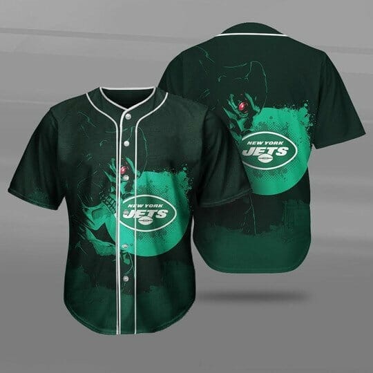NFL New York Jets Green Skull Baseball Jersey NFL New York Jets Green Skull Baseball Jersey