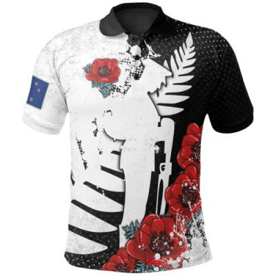 New Zealand Anzac Day Polo Shirt - Soldier With Poppies Flowers