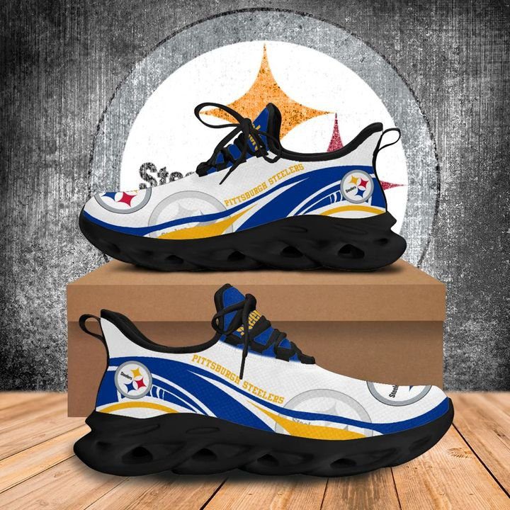 NFL Pittsburgh Steelers White Blue Golder Logo Sneakers Max Soul Shoes NFL Pittsburgh Steelers White Blue Golder Logo Sneakers Max Soul Shoes