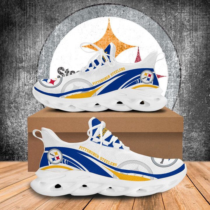 NFL Pittsburgh Steelers White Blue Golder Logo Sneakers Max Soul Shoes NFL Pittsburgh Steelers White Blue Golder Logo Sneakers Max Soul Shoes