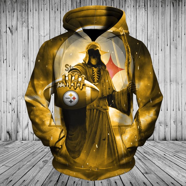 NFL Pittsburgh Steelers Death Skull Rugby Ball Pullover Hoodie NFL Pittsburgh Steelers Death Skull Rugby Ball Pullover Hoodie