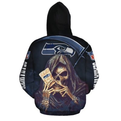 NFL Seattle Seahawks Skull Card Halloween Pullover Hoodie