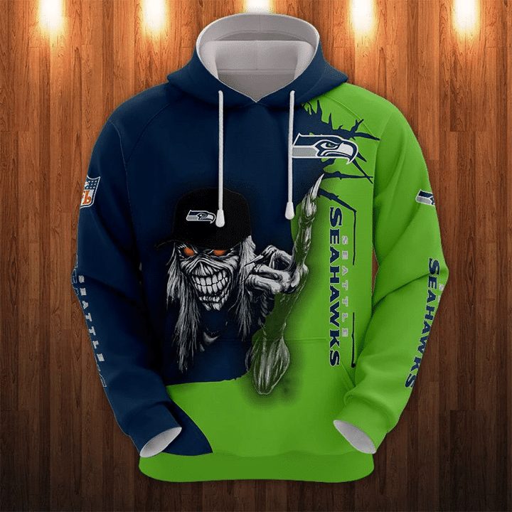 NFL Seattle Seahawks Iron Maiden Halloween Pullover Hoodie NFL Seattle Seahawks Iron Maiden Halloween Pullover Hoodie